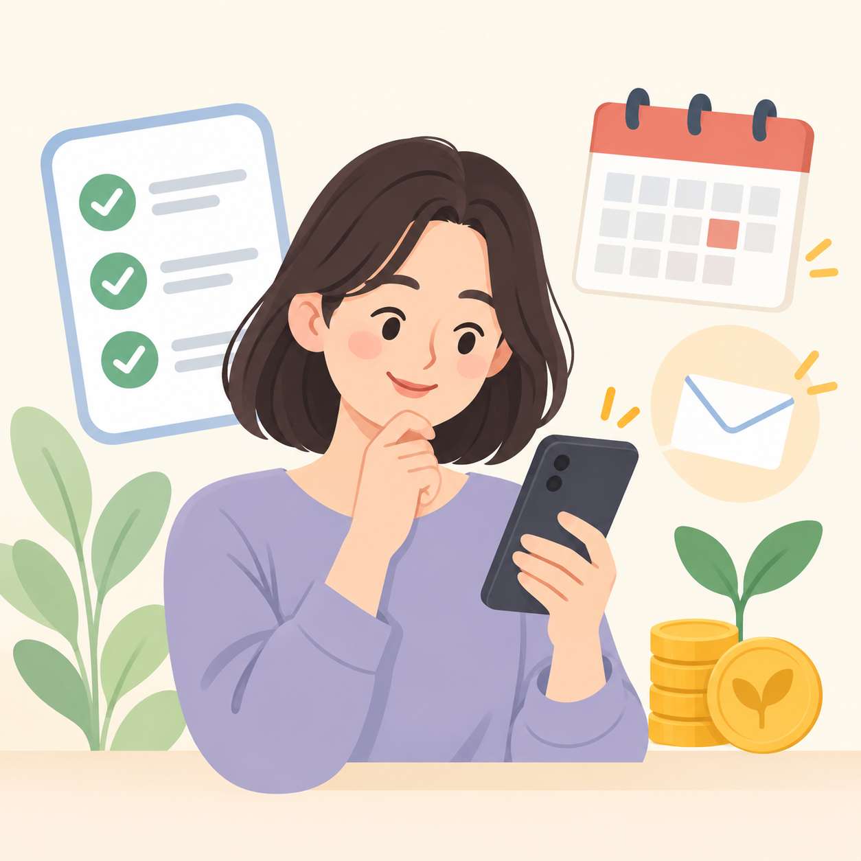 근로장려금 신청 마감 후 홈택스 확인을 준비하는 사람 일러스트