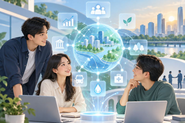 공공데이터 연결망을 중심으로 협업하는 창업팀 일러스트