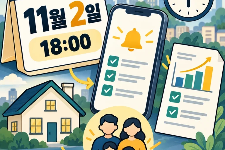 11월 2일 오후 6시 마감과 소득·가구·주거 변동 증빙 확인을 표현한 개념 일러스트